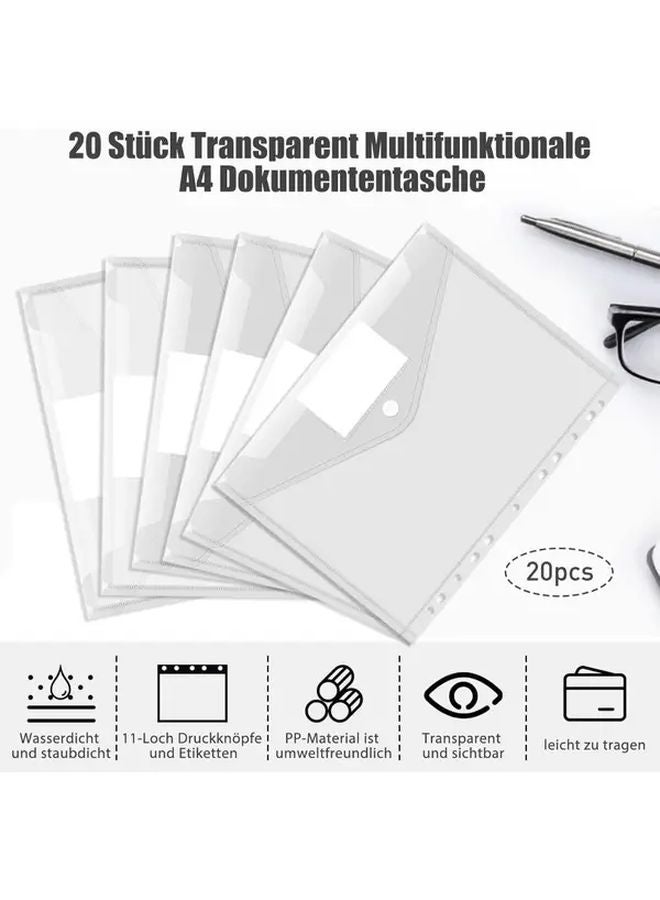 20pcs A4 Document Wallets Waterproof Portfolio Folders With Fastening Label Pocket - Image 3